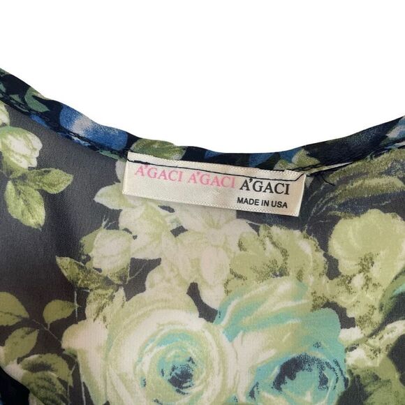 A’GACI Semi- Sheer Floral Print Blouse Sz M - Picture 8 of 10